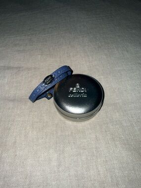 Fendi Silver Round Case with Navy Blue Leather Strap